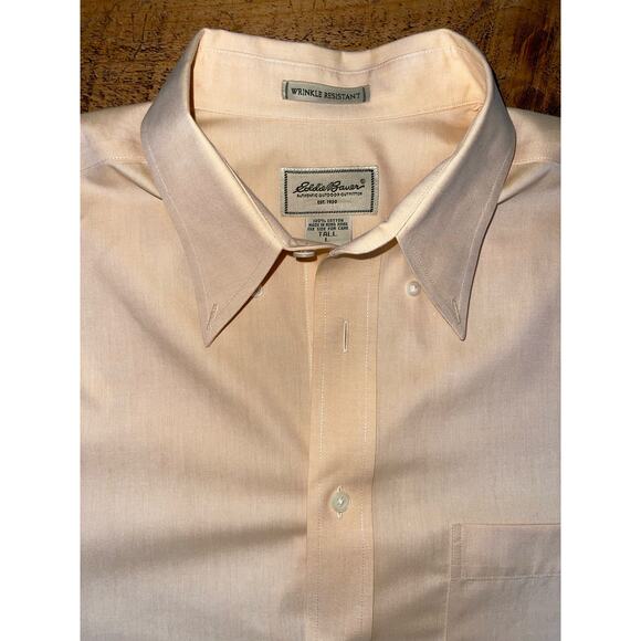 Mens Eddie Bauer Light Peach Wrinkle Resistant Button Down Shirt Size Large Tall - Picture 3 of 7